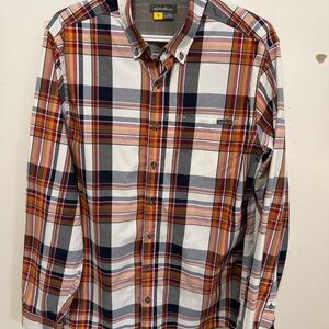 Eddie Bauer Men's Long-Sleeve Plaid Button-Down Shirt - Orange/Navy